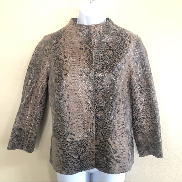 Chico's snakeskin Leather reversible brown jacket 0(4/6)S - Picture 1 of 16